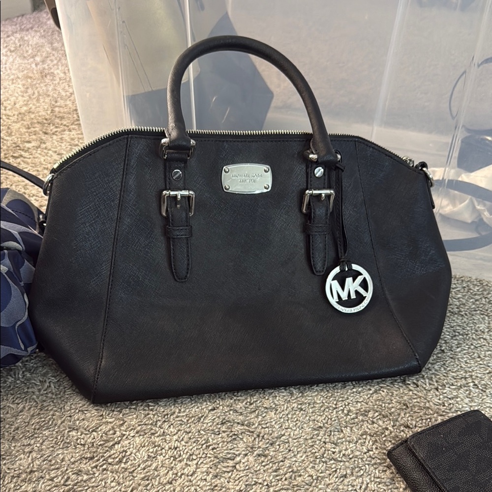 Michael Kors Black Structured Leather Satchel
